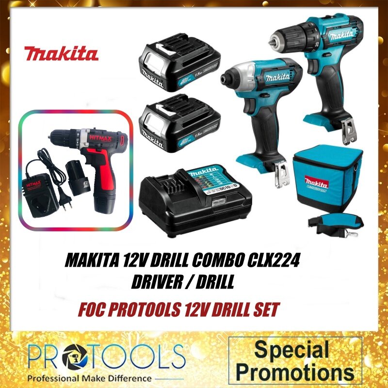 Makita 12V COMBO Cordless Combo Kit CLX224 DRILL DRIVER IMPACT