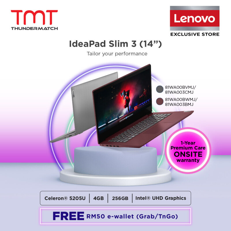 Lenovo Ideapad 3 14IML05 81WA003BMJ / 81WA003CMJ Laptop ( Celeron 5205U, 4GB, 256GB SSD, Intel, W10 ) Malaysia