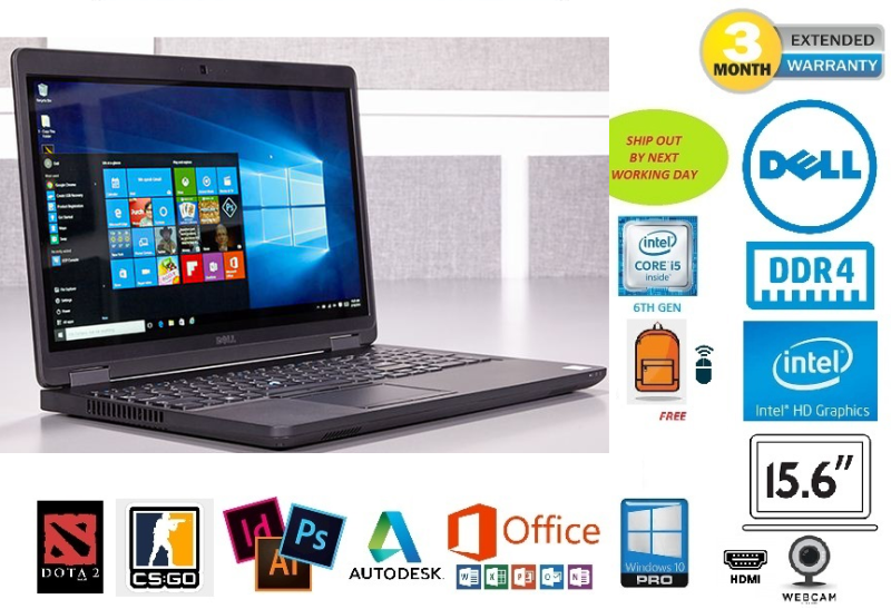 DELL LATITUDE E5570 BUSINESS-CLASS 15.6-INCH SLIM ULTRABOOK | INTEL 6TH GEN CORE i5 | 8GB DDR4 RAM | GENUINE WINDOWS 10 PROFESSIONAL 64-BIT | FREE GIFT: BACKPACK & WIRELESS MOUSE Malaysia