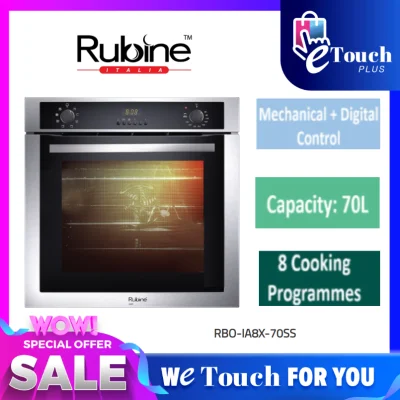 Rubine Built-in Oven [ RBO-IA8X-70SS ] 8 Functions 70 Liter Stainless Steel & Glass Oven