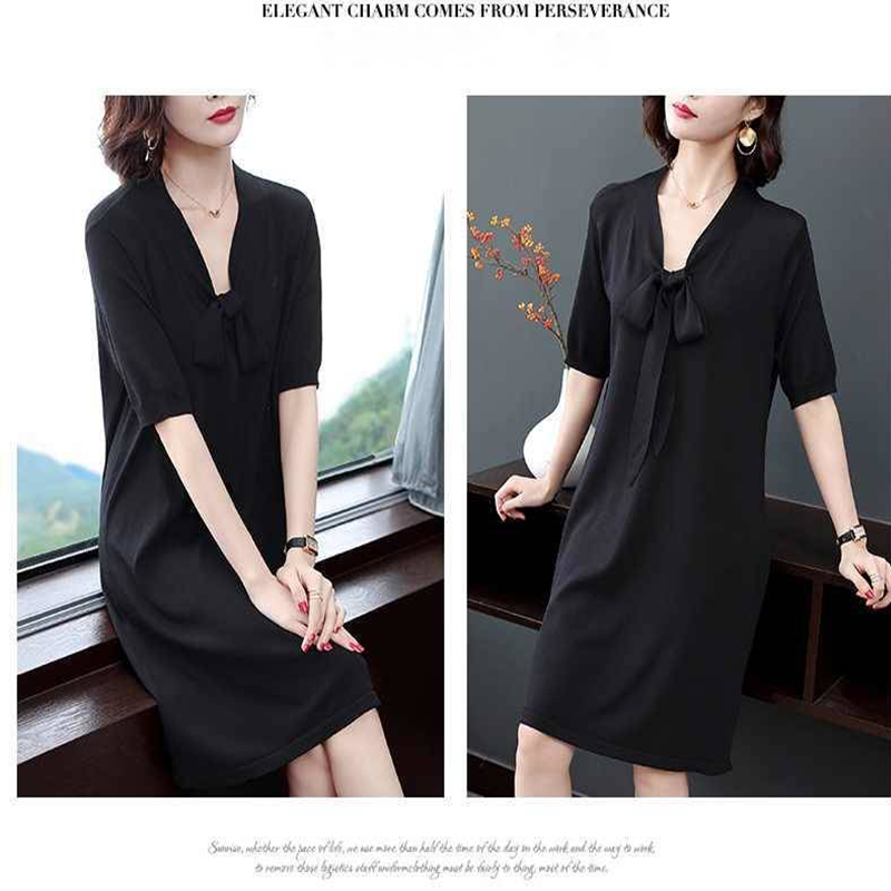 【SW】Korean version of the new summer dress plus size women's striped loose A-line skirt middle-aged and elderly dress