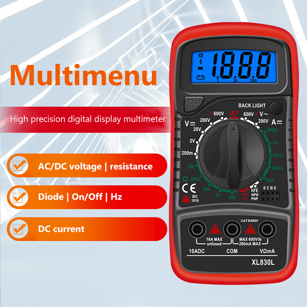 Portable AC/DC Voltage Test Meter LCD Backlight Display Multifunctional Digital Multimeter Tester for Professional Factory School