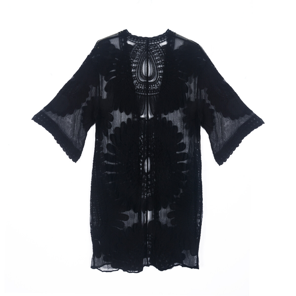 Happybuyner Damen Häkel-Kimono-Cardigan-Bikini-Überwurf, Blumenspitze, Häkelspitzenkleid, Netz-Tüll, transparent_voghion.com