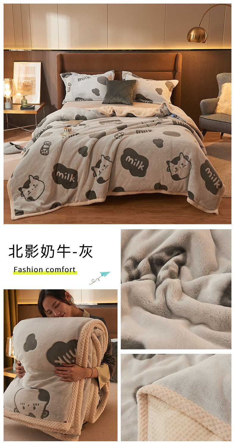 Chăn Lông Cừu Sữa Hai Lớp Dày Chăn Flannel Chăn Đa Năng