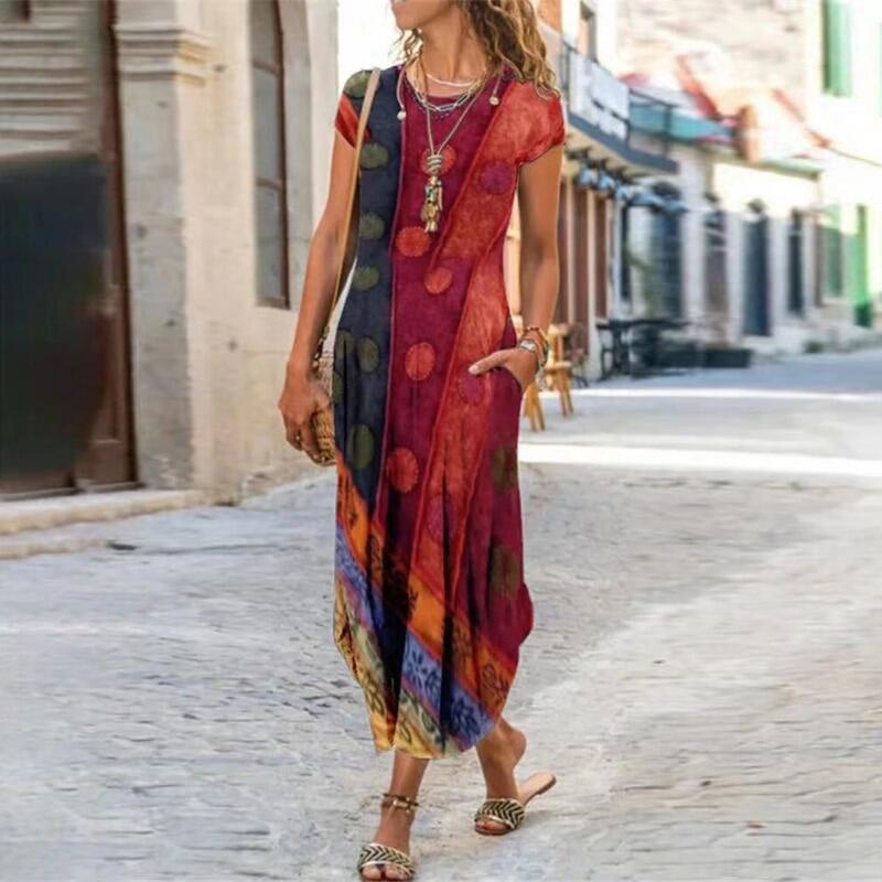 New vintage party dresses for women floral printed short sleeve summer dresses  women plus size undress beach bag boho long dress - come nice - ThaiPick