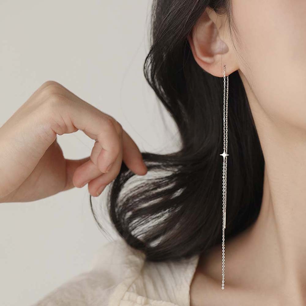 Simple Temperament Women Korean 1 PCS Cross Earrings Fashion Jewelry Ear Line Dangle Earrings