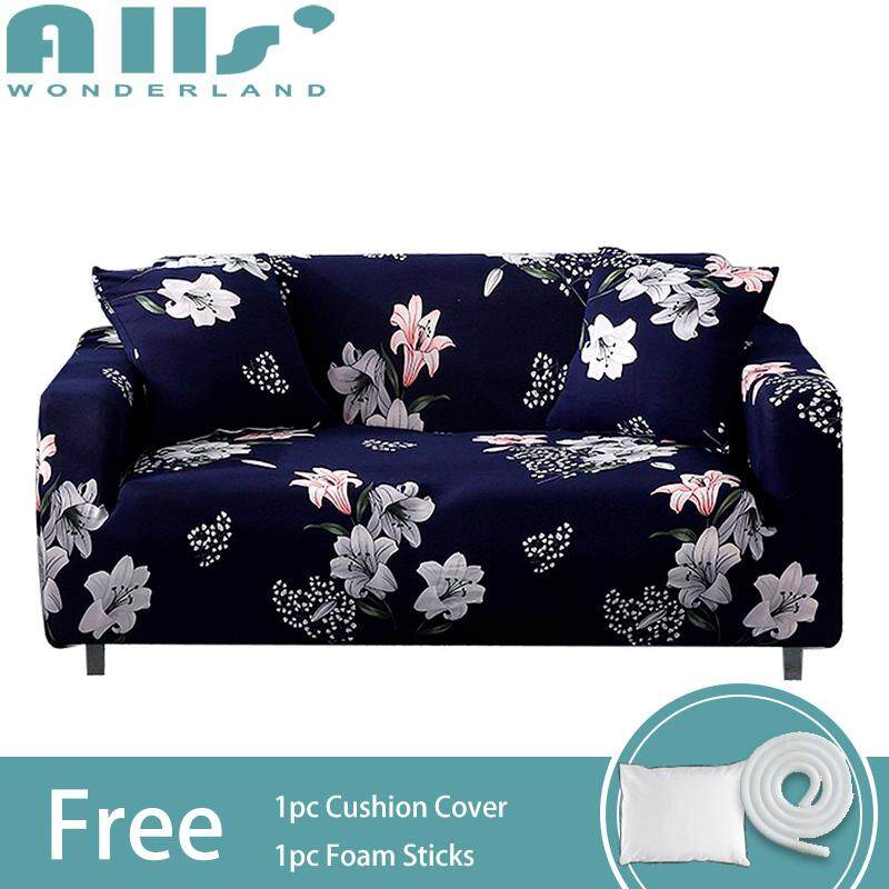 Sarung Bantal Sofa Cover Flower Print Full Stretch 1 2 3 4 Seater Elastic Couch Spandex Protector