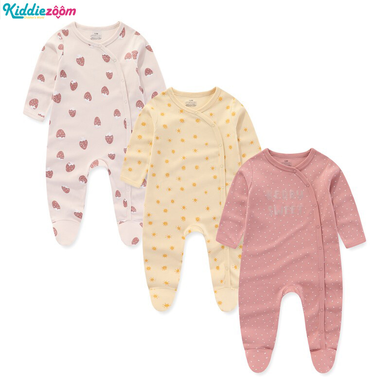 Kiddiezoom 3 Pieces Baby Romper Long Sleeve Newborn Clothing 100% Cotton 0-12 Months 3 Piece Newborn Baby Set