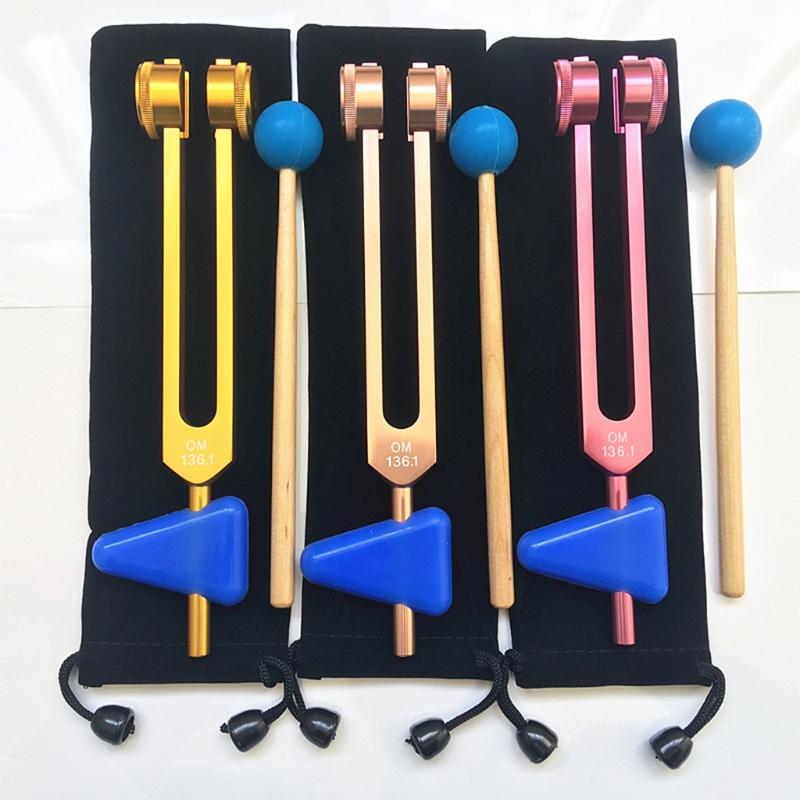 OM 136.1 Hz Tuning Forks Set Chakra Tuning Fork Sound Healing Fork Crystal Fork Tuning Therapy Tool All In A pouch & Wooden Striker