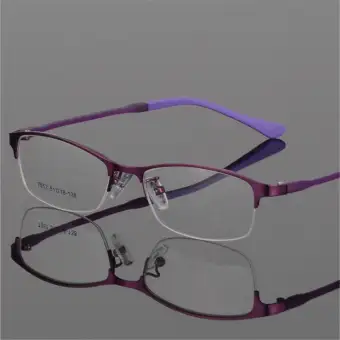 purple rimless eyeglasses