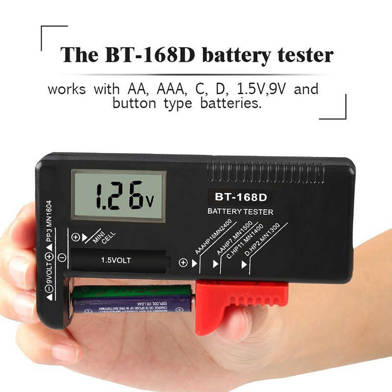 1 cái BT-168D pin kỹ thuật số điện dung công cụ Chẩn đoán Máy thử Pin Màn hình LCD kiểm tra AAA AA Pin đồng xu phổ Tester