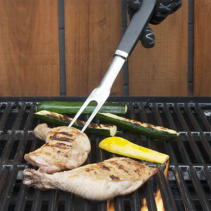 18''stainless Steel Bbq Fork Black Long Meat Forks Plastic Handle Barbecue Fish Fork Grill Bbq Accessories Cooking