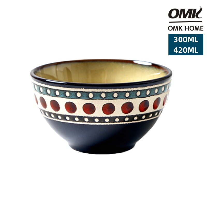 Omk Nhật Bản phong cách cổ điển đồ đá bát nhà Bộ đồ ăn bằng gốm đặt Chấm Bi Polka Đỏ loạt
