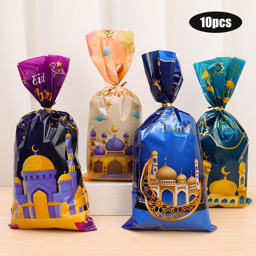 YESPERY 10/50Pcs Ramadan Candy Bags Eid Mubarak Cookie Snack Packaging Bag Pouch 2024 Islamic Muslim Party Supplies Ramadan Kareem
