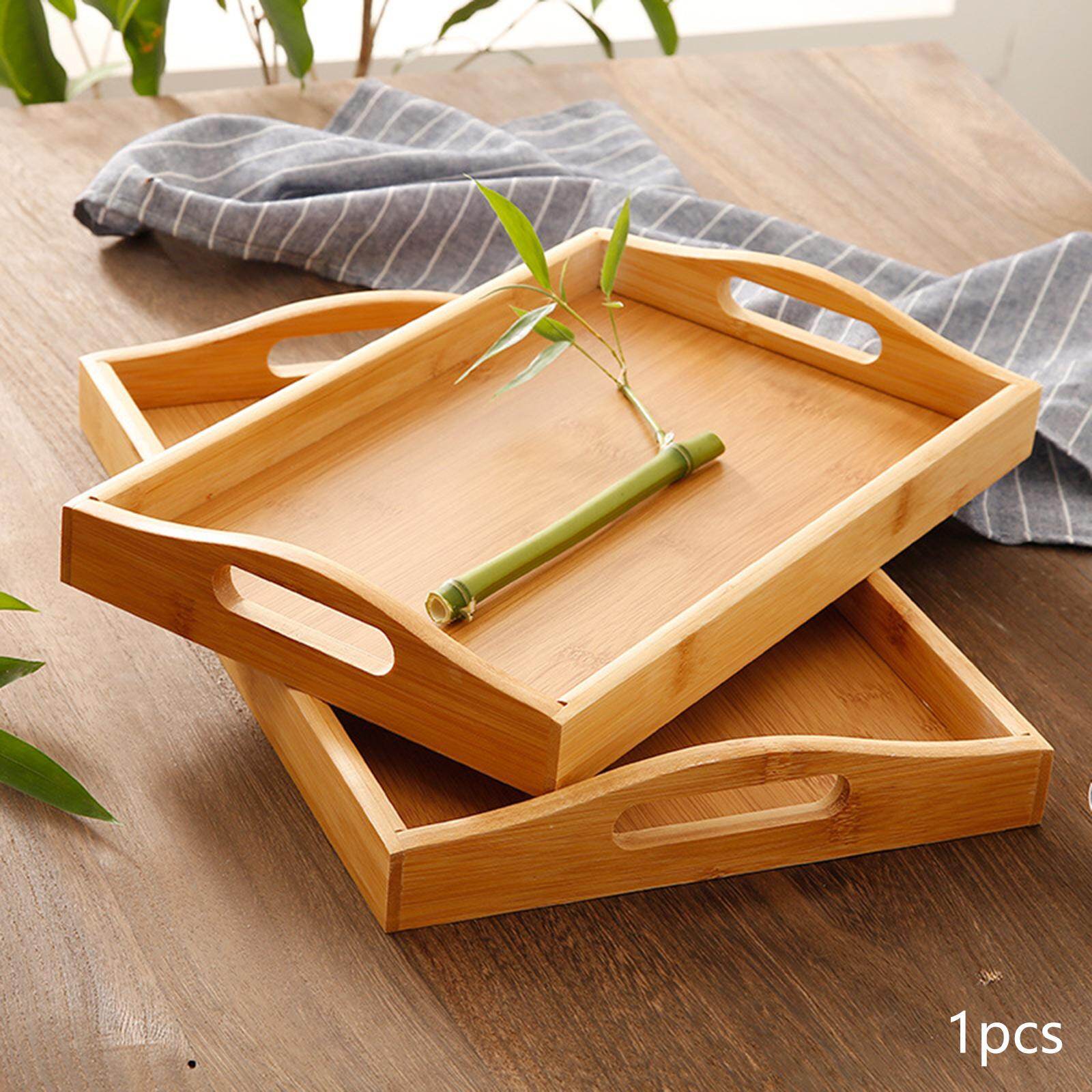 Blesiya Rustic Bamboo Serving Trays for Kitchen Coffee, Tea, Drinks Home Decor