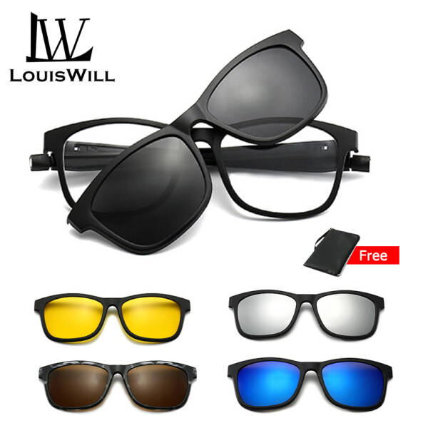 Giá bán LouisWill 5 in 1 Sunglasses Set UV400 Polarized Driving Sunglasses Magnetic Clip Glasses Unisex Lenses Retro Frame Day Night Vision Sunglasses Outdoor Anti-UV Eyewear with Hanging Neck Rope for Diving Fishing Hiking