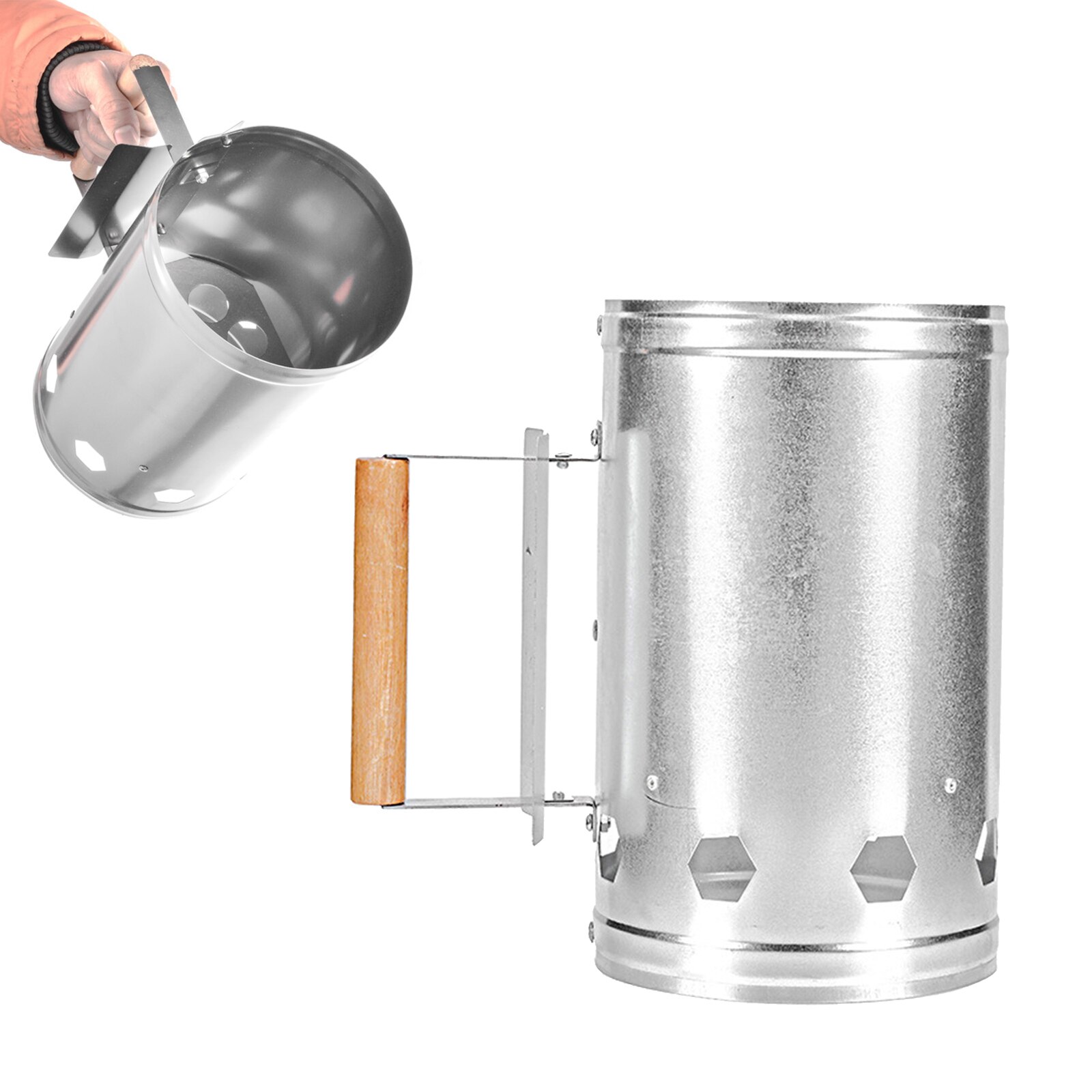 LIVIVO Charcoal Chimney Starter - Quick BBQ Grill Fire Starter, Easy Clean, Silver