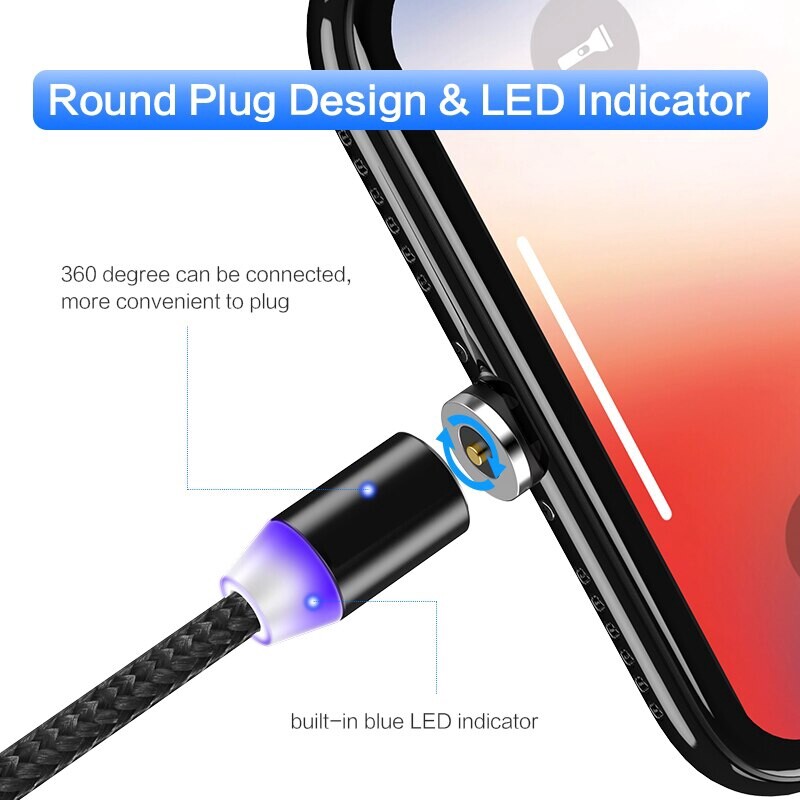 Cable Data / Charger Micro USB + Lightning Fast Charging Magnetic with LED for IOS / Android