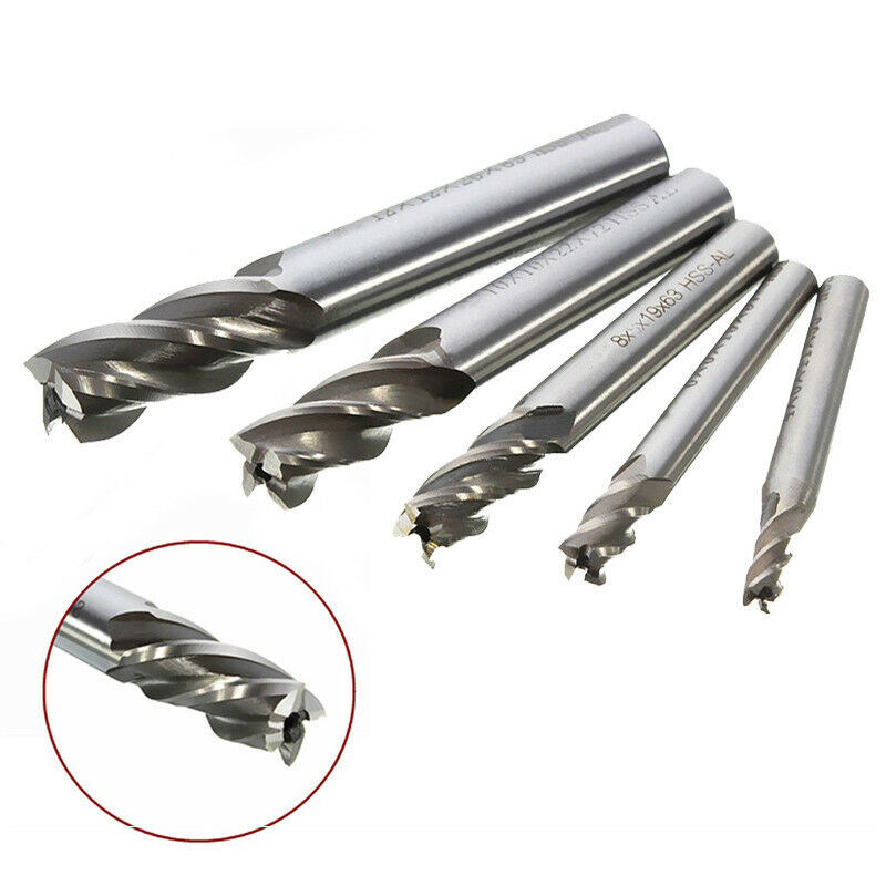 HSS 4 Flute Straight Shank End Mill CNC Cutter Drill Bit 4//6//8//10//12mm Set
