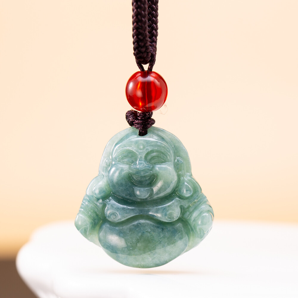 TIMESWIND Natural Ice Green Jade Smile Maitreya Buddha Lucky Necklace Y1N