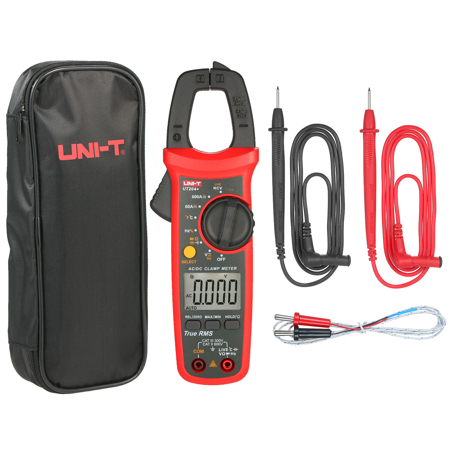 UNI-T Đồng Hồ Kẹp Kỹ Thuật Số Đếm UT204 + 6000 Ampe Kế Vạn Năng RMS Thật Đồng Hồ Đo Điện Áp, Máy Kiểm Tra Vạn Năng Kiểm Tra NCV Thiết Bị Kiểm Tra Kẹp Dòng Điện AC/DC-Kiểm Tra Trực Tiếp Đo Nhiệt Độ 40 ~ 1000 ° C