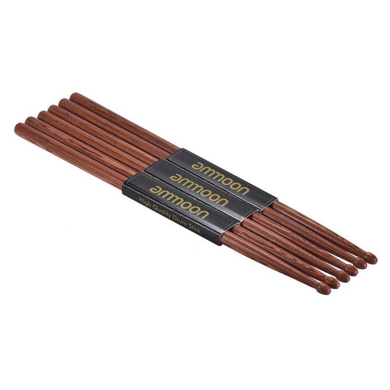 ammoon 3 Pair of 5A Wooden Drumsticks Drum Sticks Mahogany Wood Drum Set Accessories