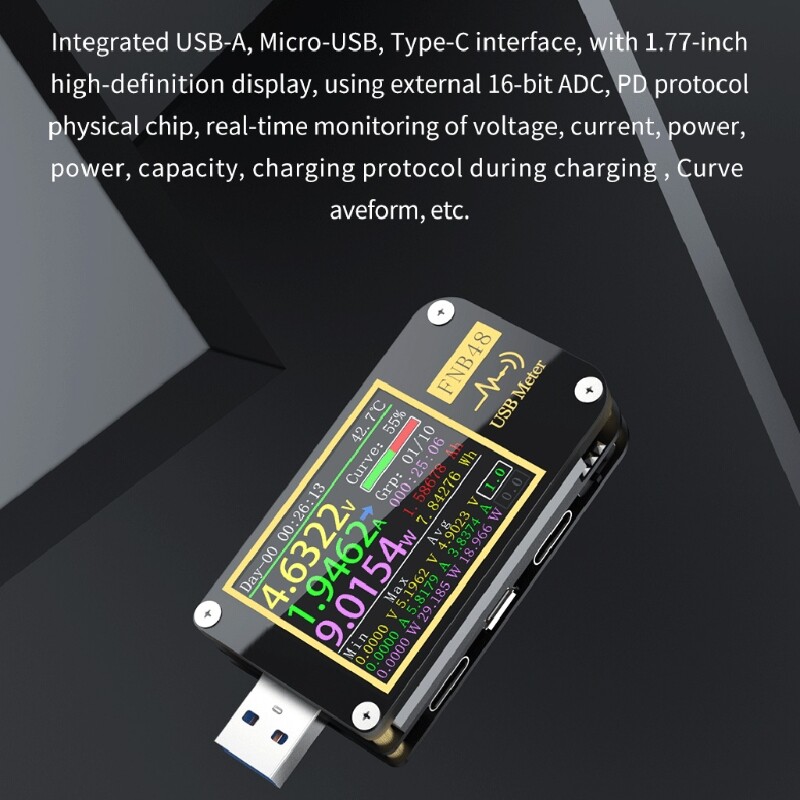 Máy Kiểm Tra USB Kích Hoạt PD FNB48 QC4 + PD3.0 2.0 PPS Vôn Kế Sạc Nhanh Nhanh Ampe Kế Máy Dò Giao Thức Điện Áp Dòng Điện