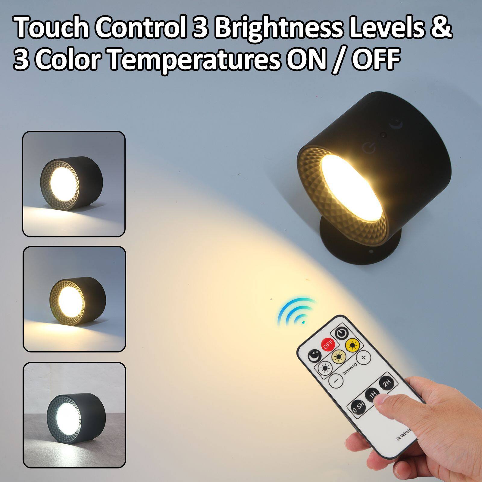 RGB Color Wall Lamp Night Light Remote Control Dimmable USB Rechargeable Touch Bedside Reading Wall Light
