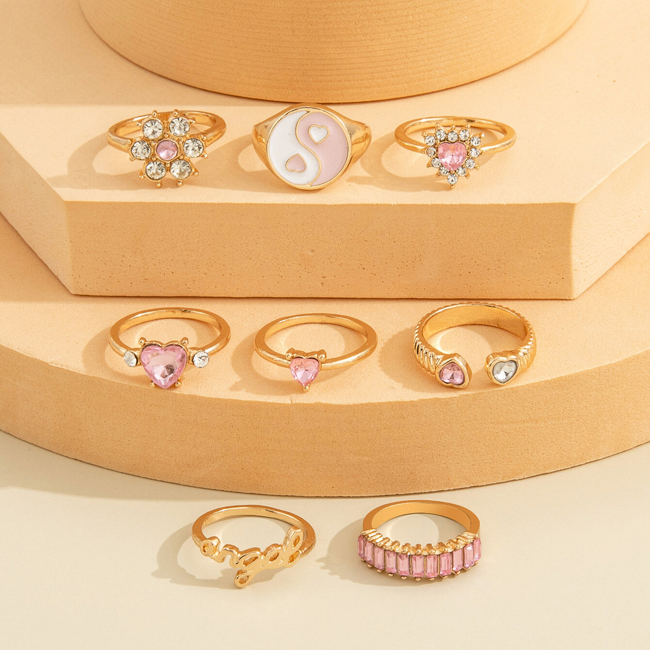 Eight-piece diamond flower letter love ring set