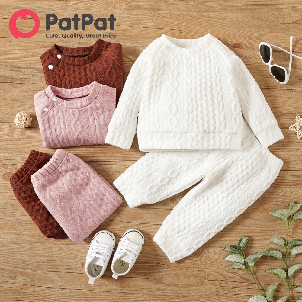 PatPat 2 Chiếc Bộ Dệt Kim Giả Dài Tay Màu Trơn Cho Bé Gái