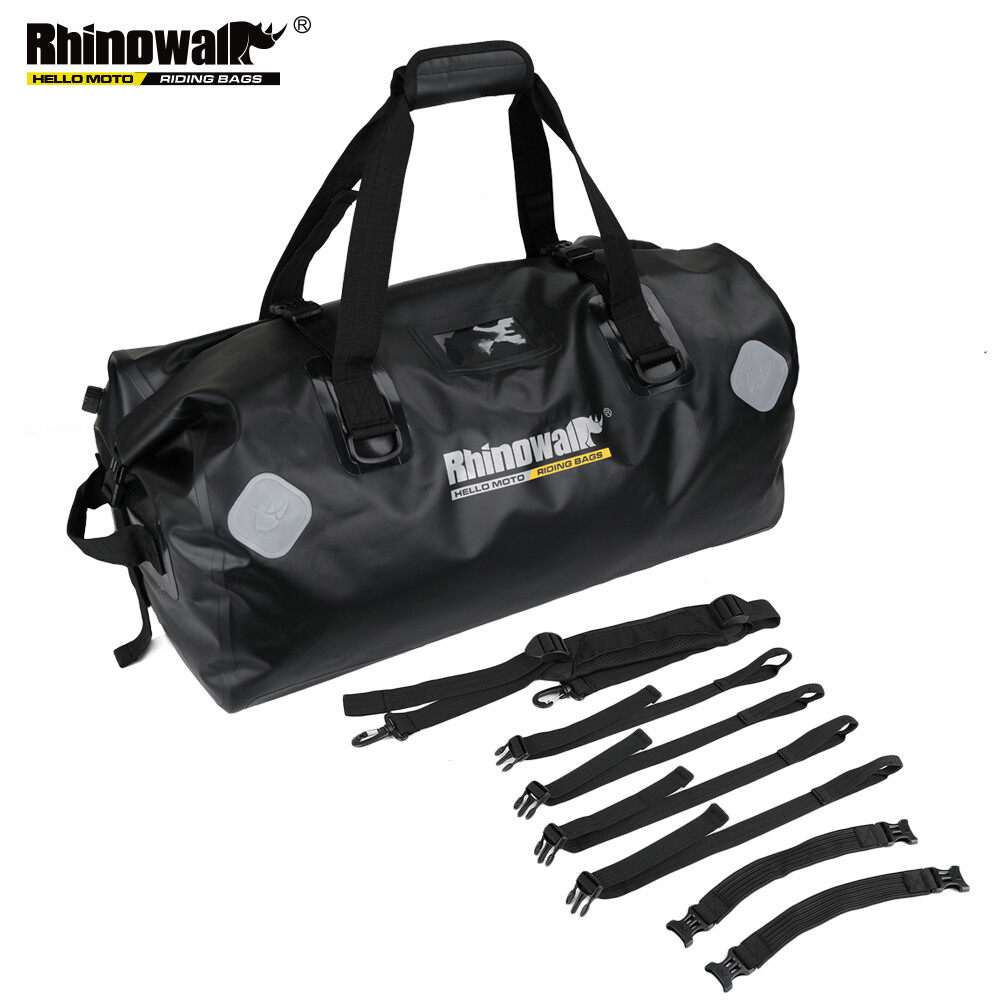 Rhinowalk Motorcycle Rear Seat Bag 65L Waterproof Large Capacity Durable Moto Pannier Bag Saddle Dry Luggage Storage Shoulder Bag Travel Hiking Camping Riding Bags Motorcycle Accessories