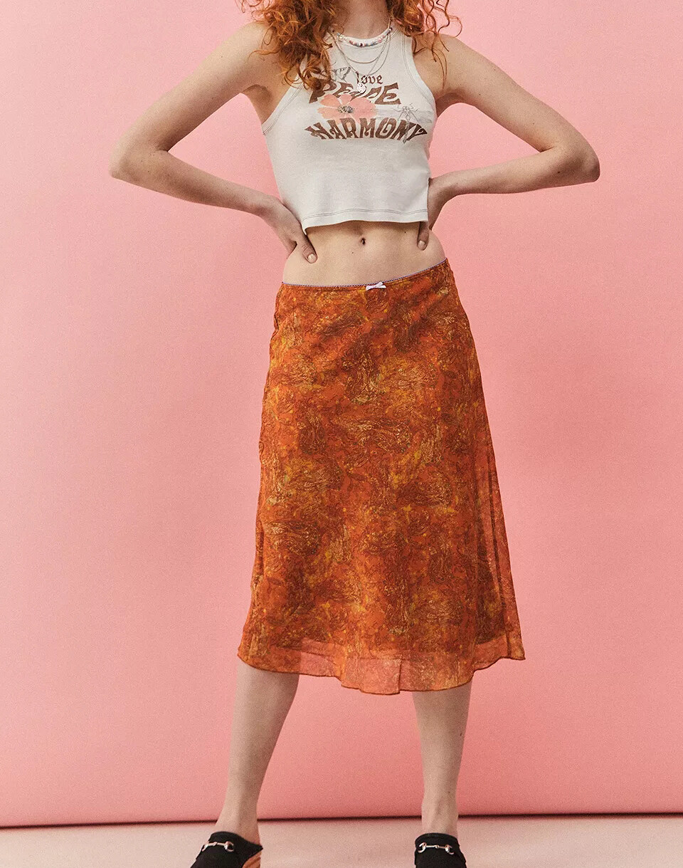 Summer Women High Waist Floral Print Midi Skirt Female Casual Beach