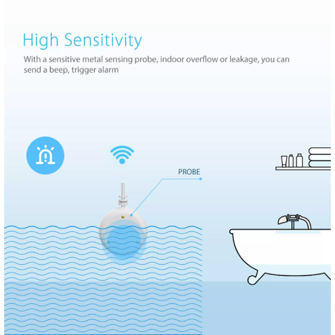 Smart Water Leak Flood Alarm Sensor Home Security System Works With Tuya Smart Life