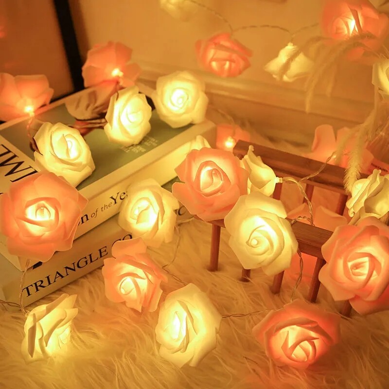 【 Beauty-Sunshine】dây Đèn Hoa Hồng 2.5M 20LED Đèn Giáng Sinh, Đèn Lồng Phòng Cưới Đèn Dây