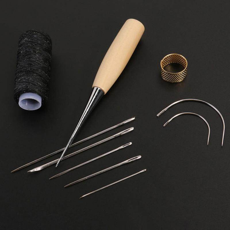 bashijian 10pcs Leather Sewing Needles Stitching Needles Kit Thread Thimbles Shoes Tool