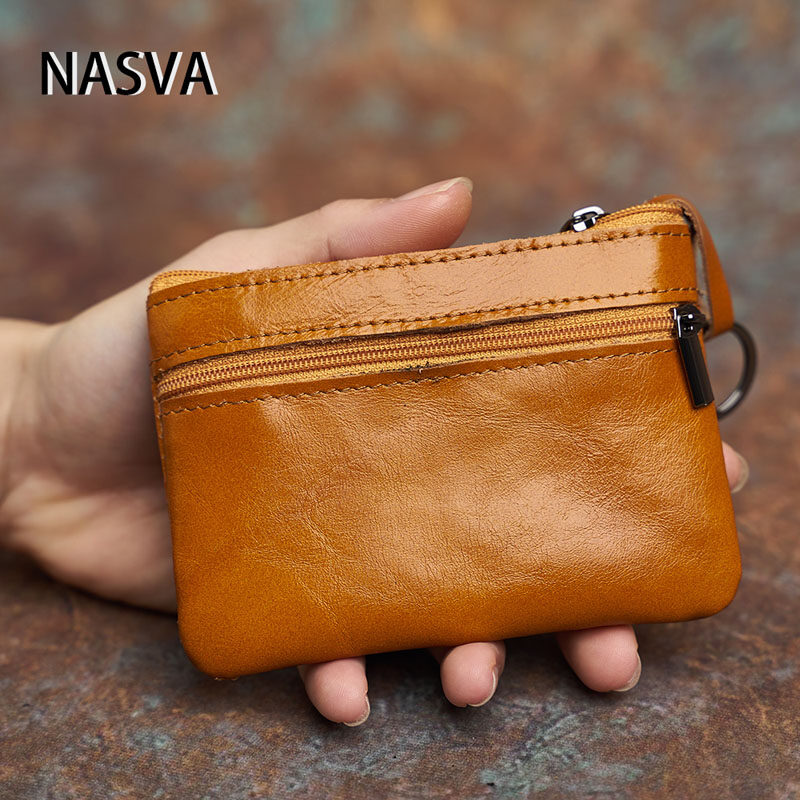 Genuine Leather Coin Purse Short Wallet Key Holder Small Money Pouch Zipper  Bags