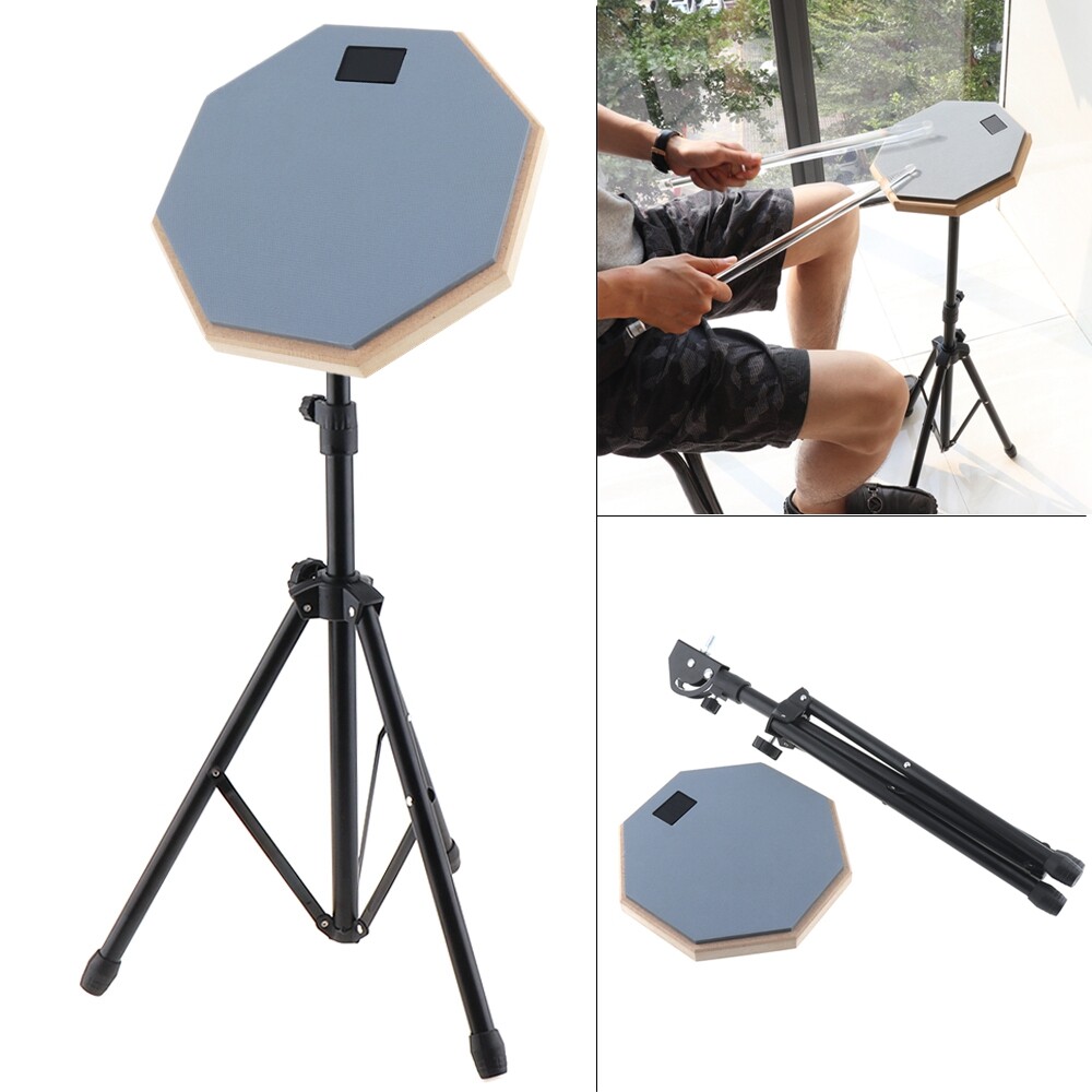 8 Inch Rubber Wooden Jazz Dumb Drum Practice Drum Pad with Adjustable Floor Stand Gray