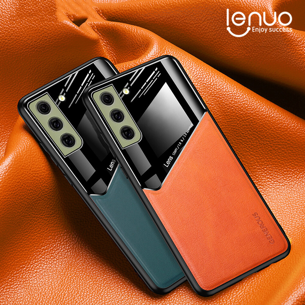 Lenuo For Samsung Galaxy S22+ Plus S22 Ultra Case Leather Texture Car Magnetic Holder Back Cover For Galaxy S21 FE 5G Soft Silicon Frame Shockproof Coque Casing
