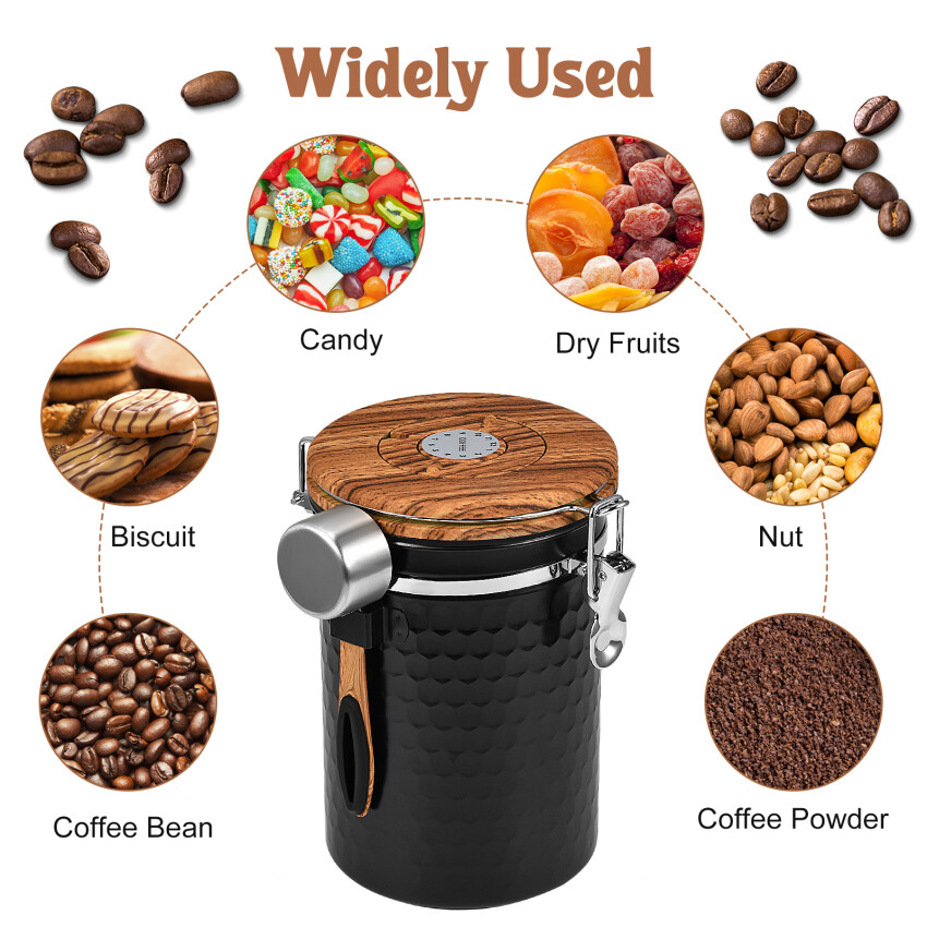 Airtight Coffee Canister With Vacuum Lid (Coffee Tea Container, Stainless Steel Storage Tin, Storage Jar Matte Black (1800ml))
