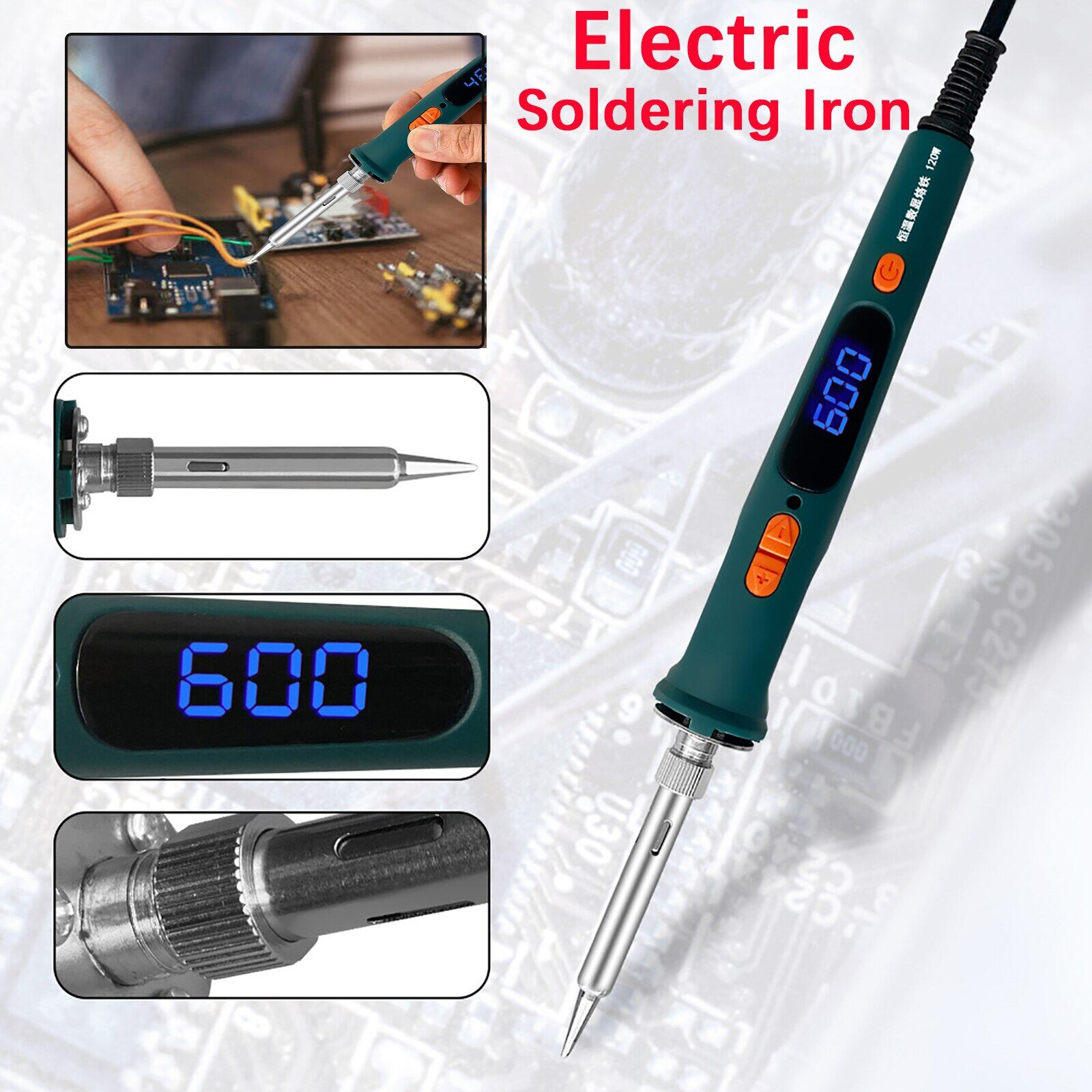 120W Electric Soldering Iron 220V Digital Soldering Iron Repair Soldering Tool LED Digital Display Adjustable Temperature 200-600℃
