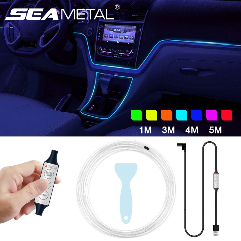 SEAMETAL Car LED Strip Light 5V Car Interior Decorative Atmosphere Light USB Flexible Rope Tube Neon Light Car Colorful Decorative Light