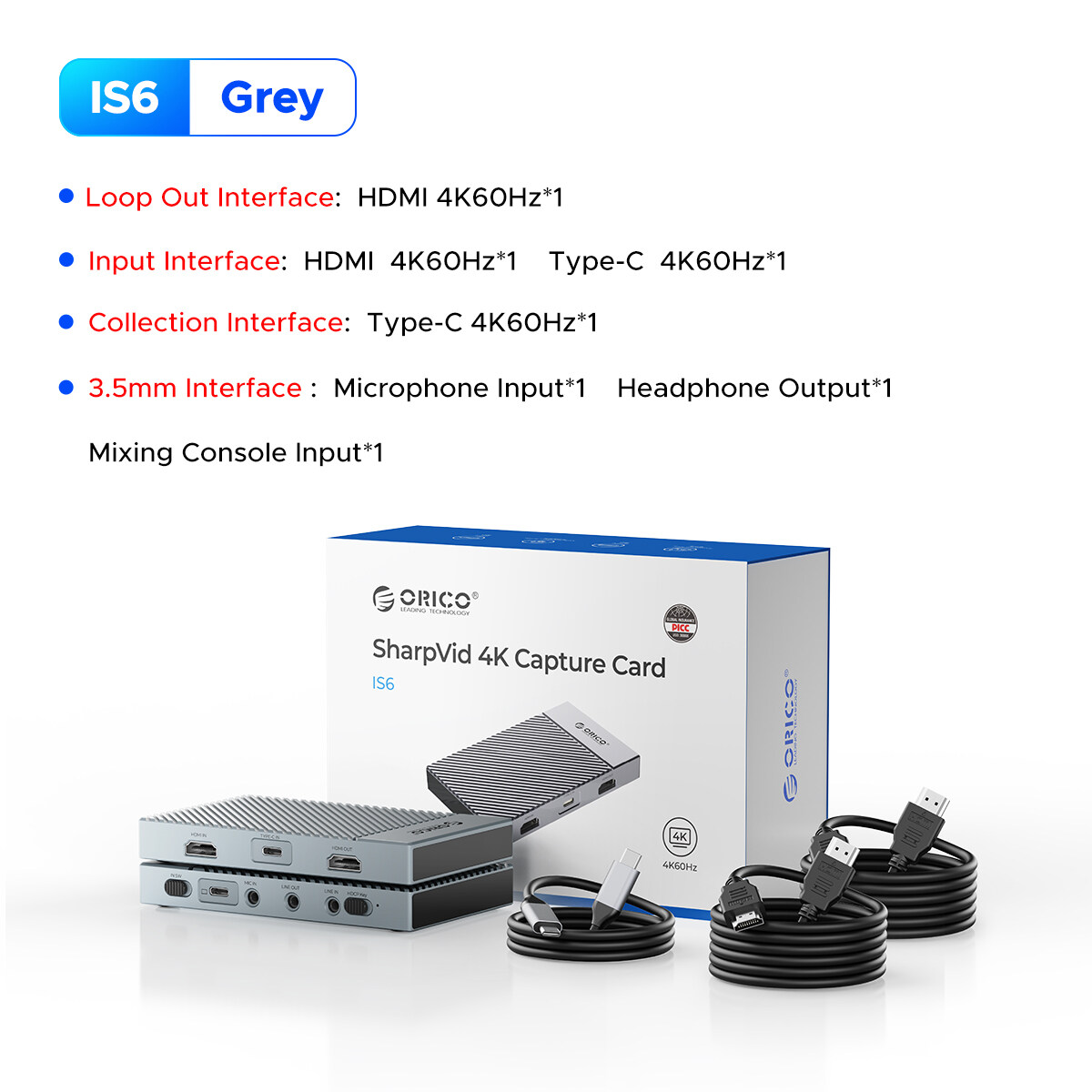 新品】ORICO SharpVid 4K Capture Card IS6