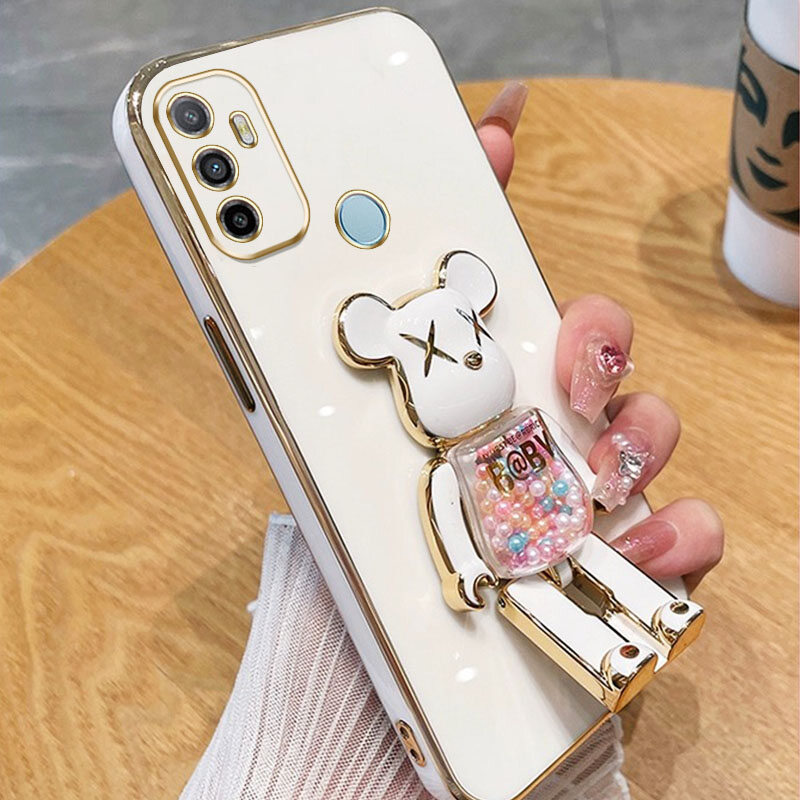 YBD 3D Candy Bear Bracket Phone Case For OPPO A53 A33 A32 High End Soft Silicone Material(Bracket Can Rotate)