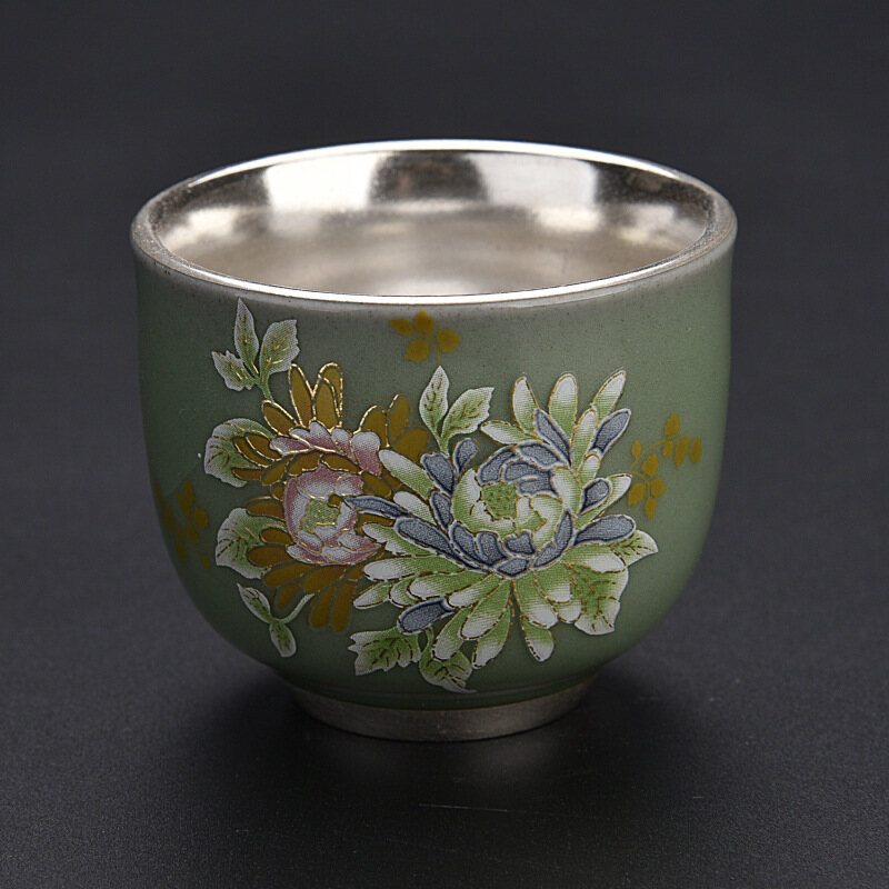 Ceramic gilded silver tea cup, Ru Kung Fu tea set, master cup, single cup, tea tasting cup, Kung Fu tea cup, tea set, tea cup, tea cup