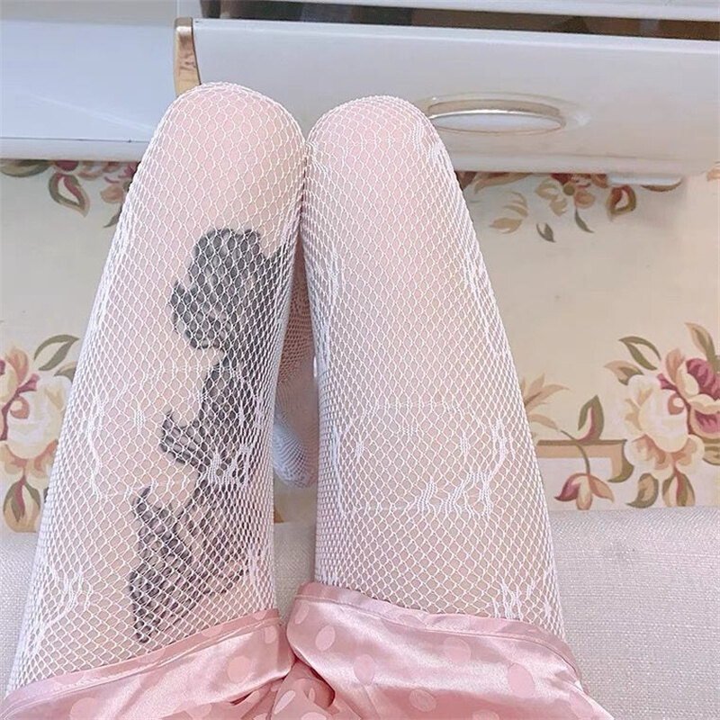 [Lady Sugar]  1 Pair Cartoon Hello Kitty Cat Pattern Tattoo Tights Socks for Women Sexy Transparent Elastic Fishnet Stockings Anime Cosplay Medias