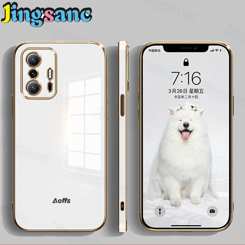 Jingsanc Plating Casing For Xiaomi Mi 11T 5G/Mi 11T Pro 5G Phone Case Luxury Shockproof Straight Edge Soft TPU Double-Sided Electroplating Bumper Case With Full Lens Protection Back Cover