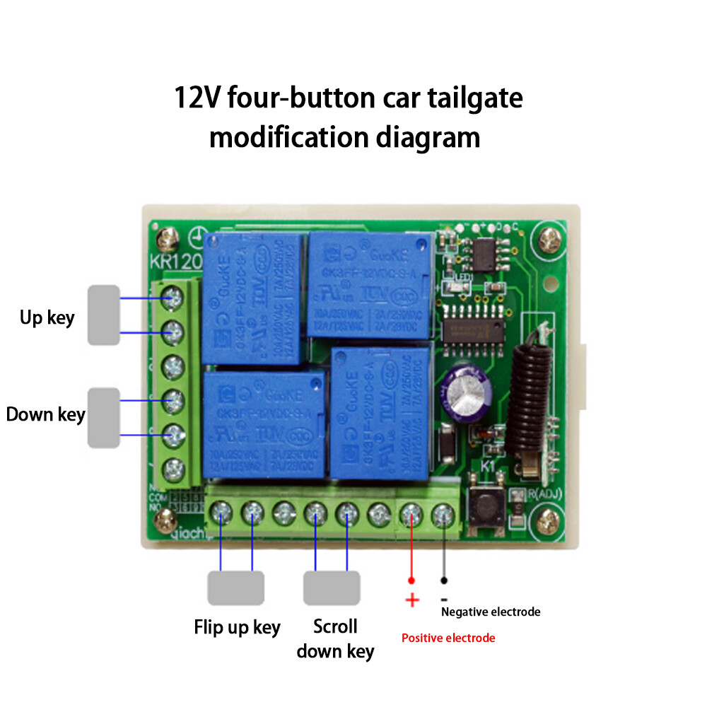 DC12V 433MHz peach wood 4-key ABCD remote control switch learning type DC four-way intelligent wireless control module relay receiver built-in battery