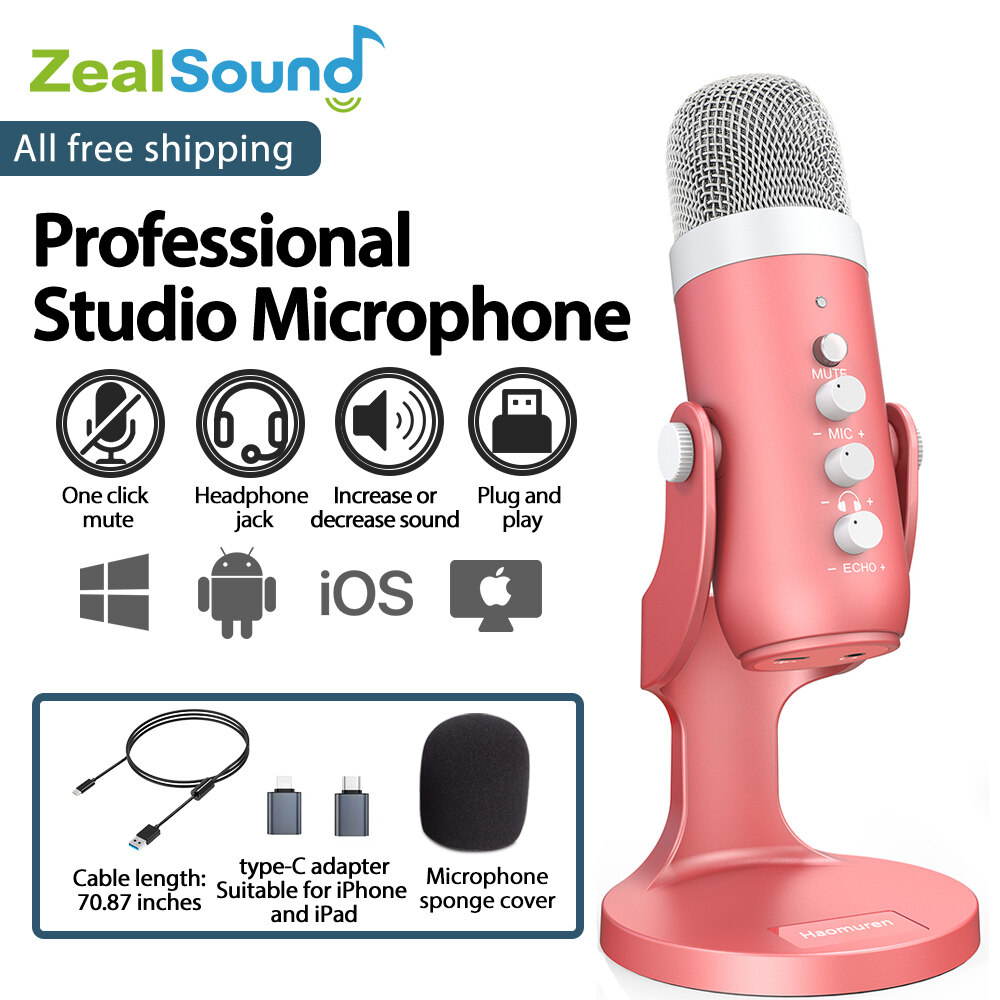 ZealSound Studio Recording Microphone, Condenser Broadcast Microphone  w/Stand Built-in Sound Card Echo Recording Karaoke Singing for Phone  Computer PC