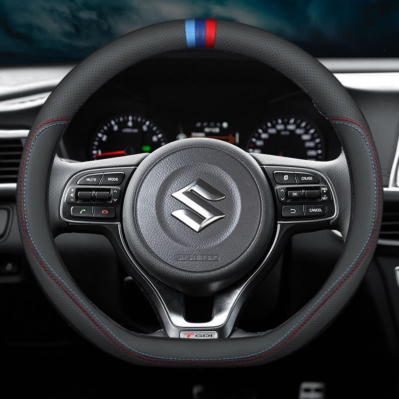Carbon Fiber Cow Leather Steering Wheel Cover For Suzuki Swift Vitara Jimny Ertiga SX4 Alto Ciaz Dzire APV S-Cross XL7