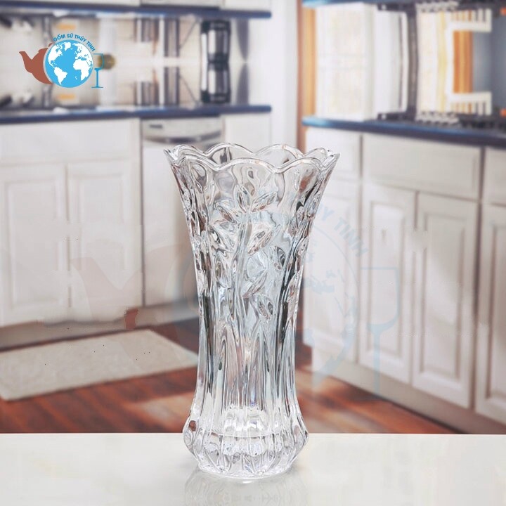 Bình bông lọ hoa thủy tinh cao 20cm trắng trong họa tiết ngẫu nhiên